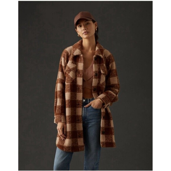 Greylin Anthroplogie Oversized Shacket Plaid Fall Soft Warm Lined Size Small - Picture 1 of 7